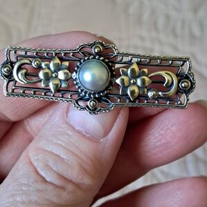 Vintage 14kt over Sterling Silver Symmetalic Floral Pearl Brooch